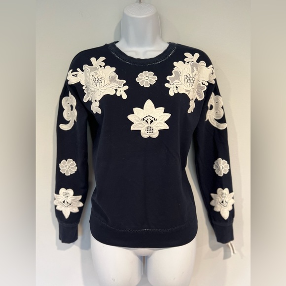 Victoria Beckham Navy Floral and Lace applique sweatshirt XS - Picture 8 of 15